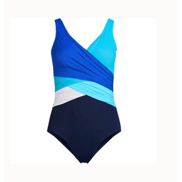 new $145 Lands' End swimsuit 20w Chlorine Resistant SlenderSuit navy blue 20 w - Picture 3 of 4